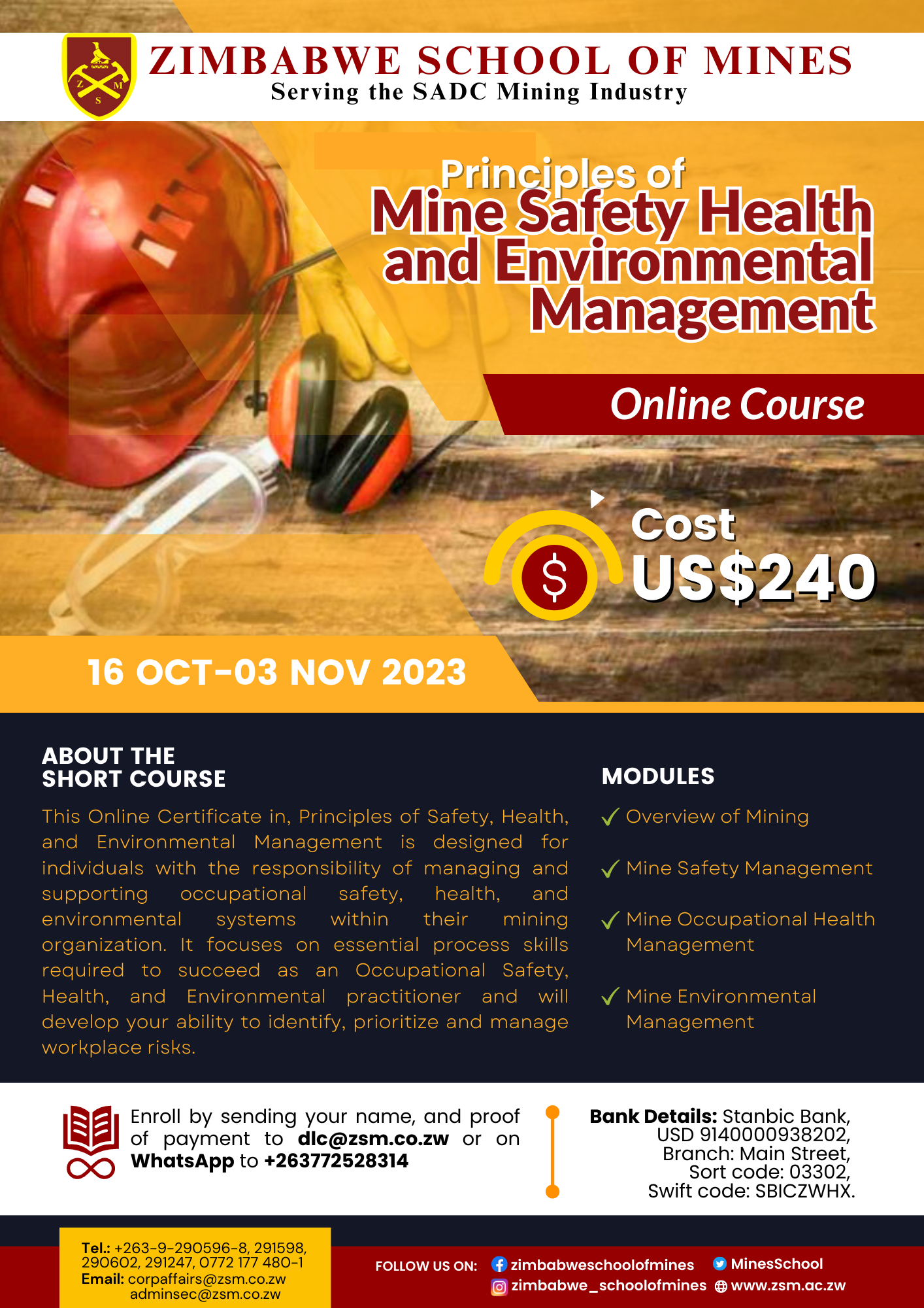Online Course Principles of Mine Safety Health and Environmental Management