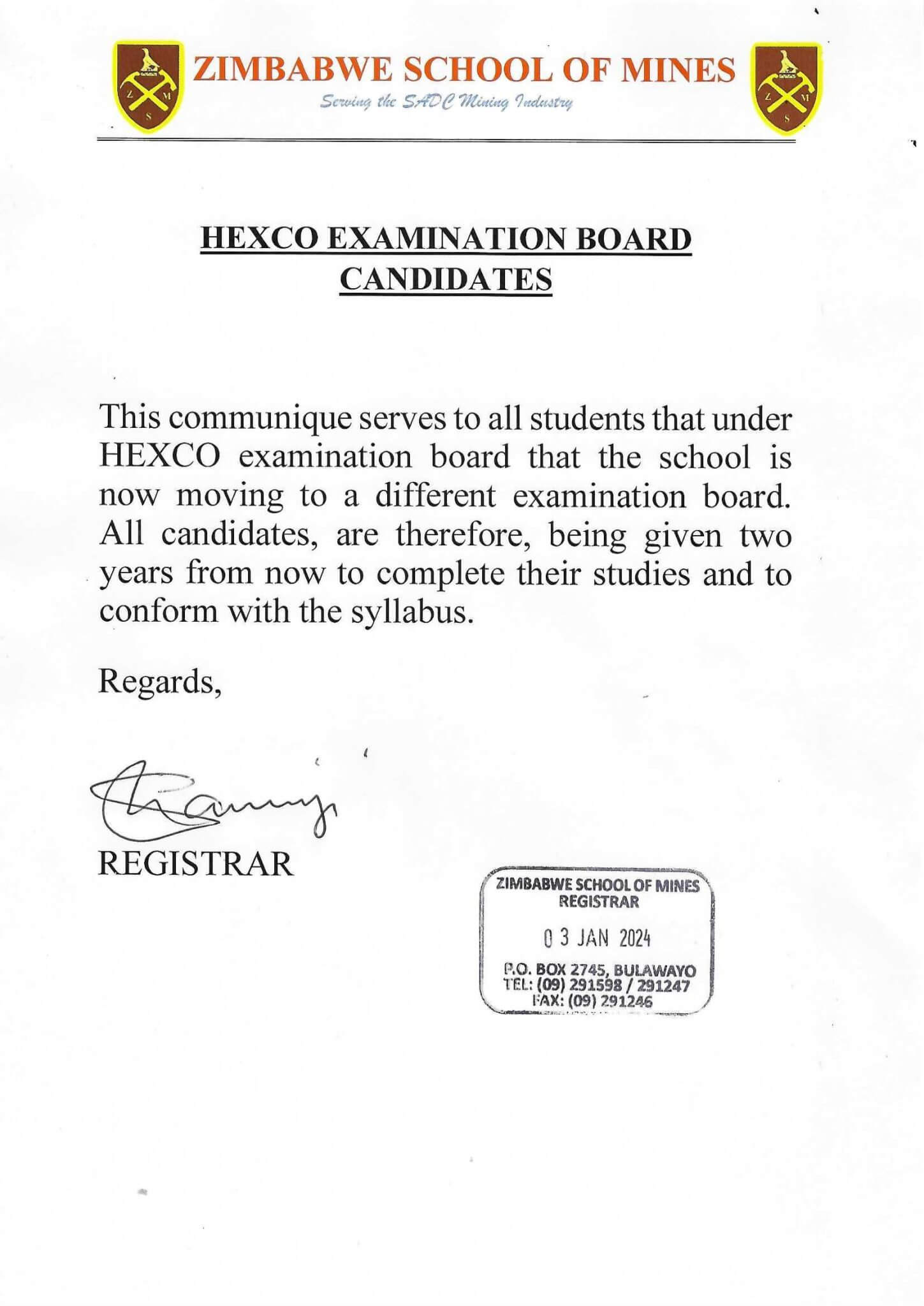 Registry Notice - HEXCO Candidates