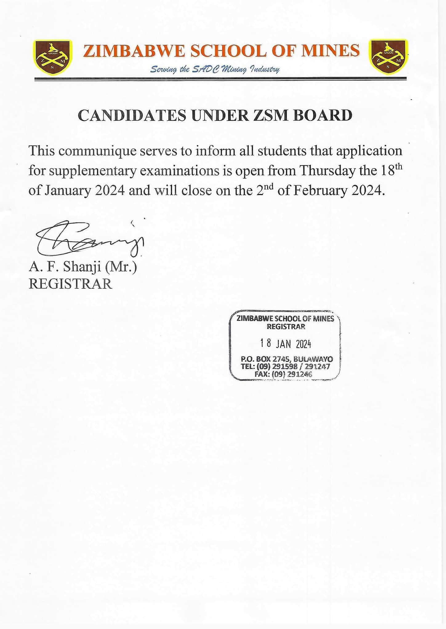 Registry Notice - ZSM Board Candidates