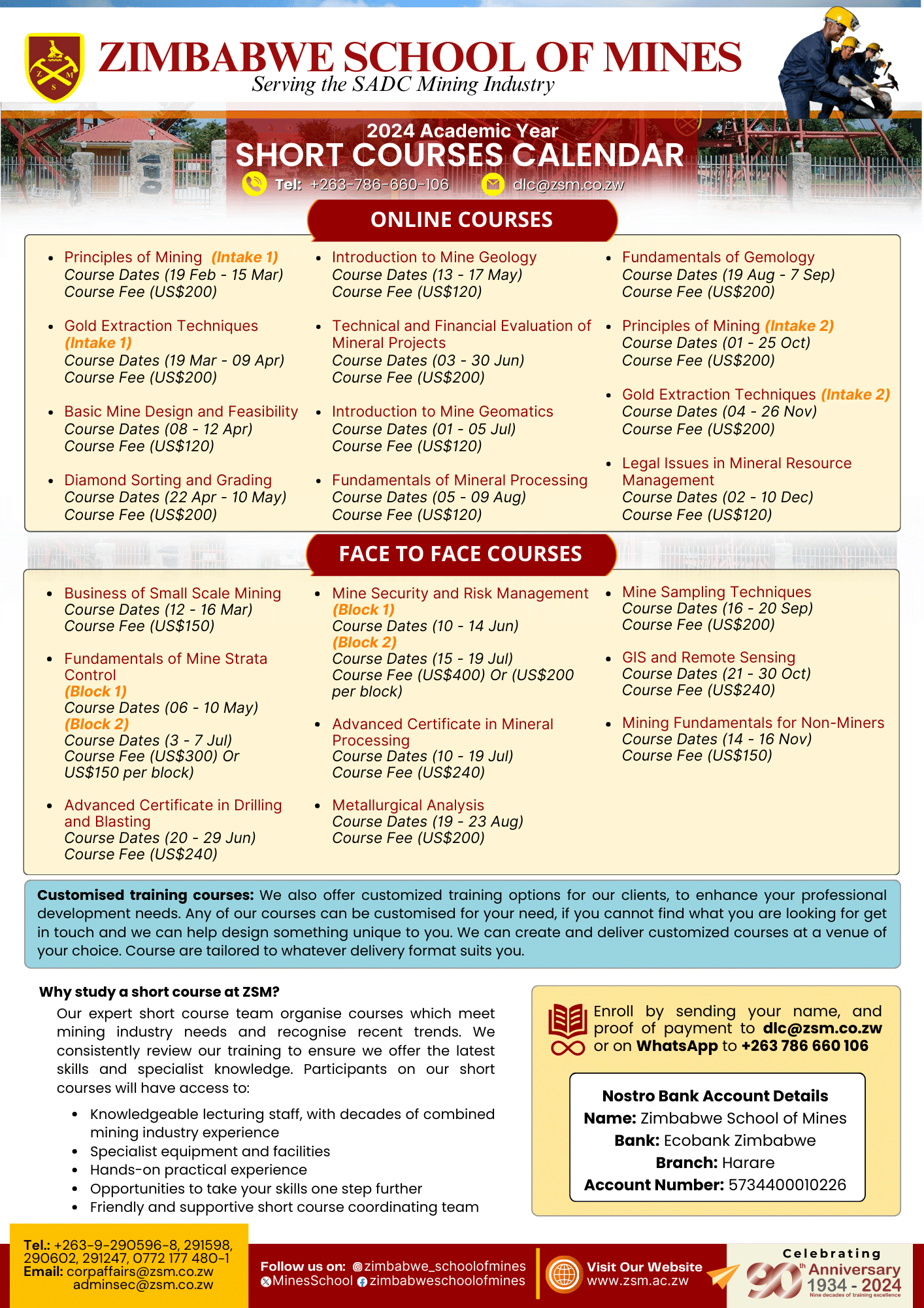Short Courses Calendar