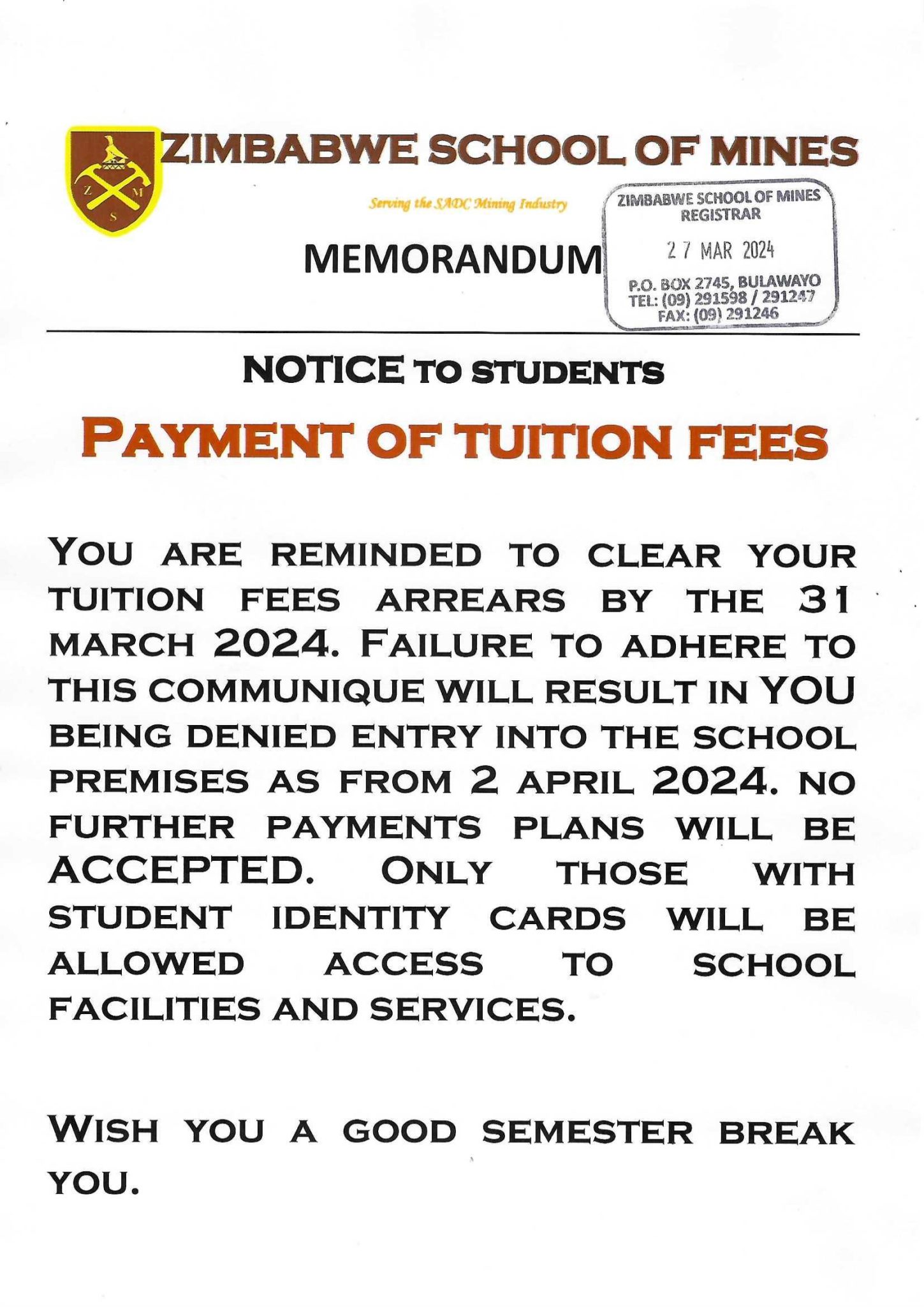 Payment of tuition fees